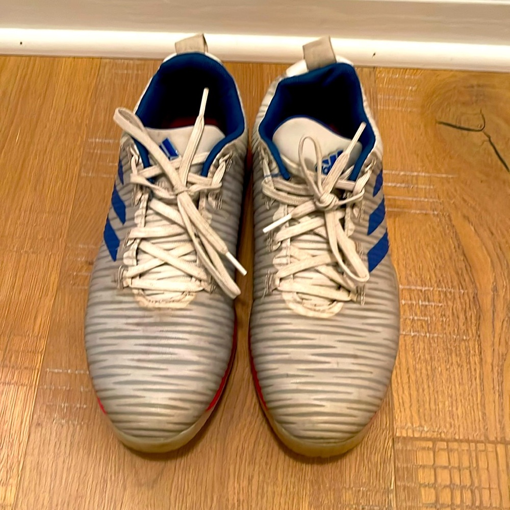 Adidas Boost ted/white/blue Golf Shoes Sneakers Cleats Q44659 Men's Sz 8